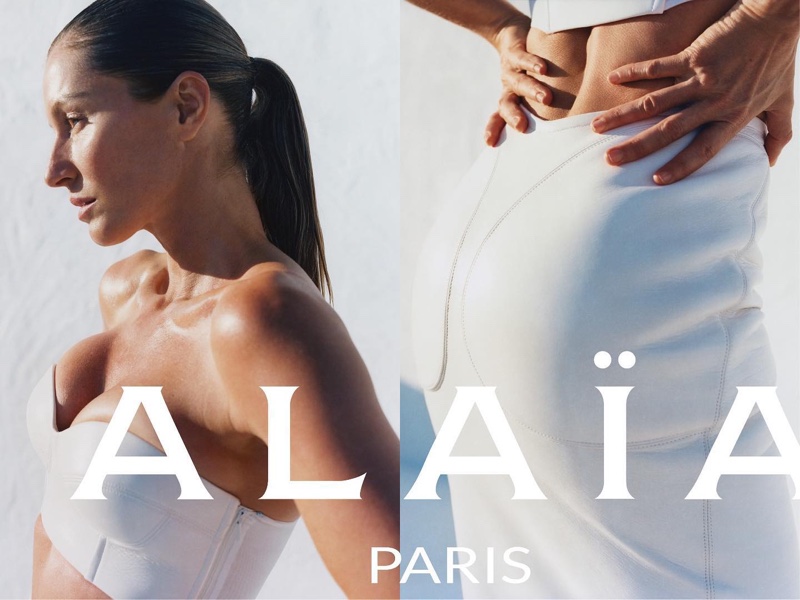 The spring 2024 Alaïa campaign captures Gisele Bunchen's sculptural beauty in white.
