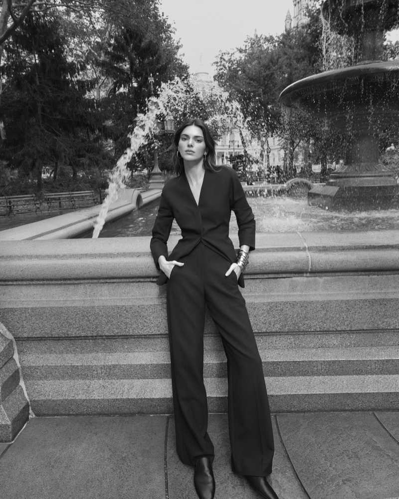 Kendall Jenner exudes elegance in a structured blazer and trousers for Calvin Klein's spring 2024 campaign.