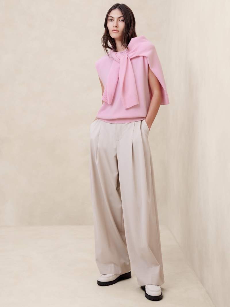 Pink Sweater Set Trousers Spring Outfit