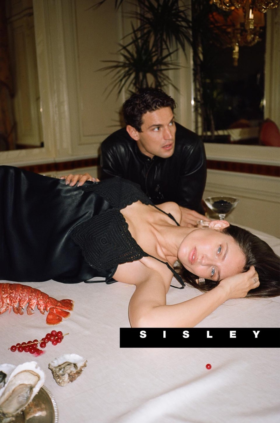 Models Bianca Balti and Giacomo Cavalli have a dinner scene in Sisley's spring-summer 2024 collection.