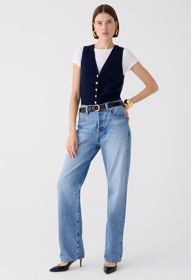 Vest Shirt Straight Jeans Outfit