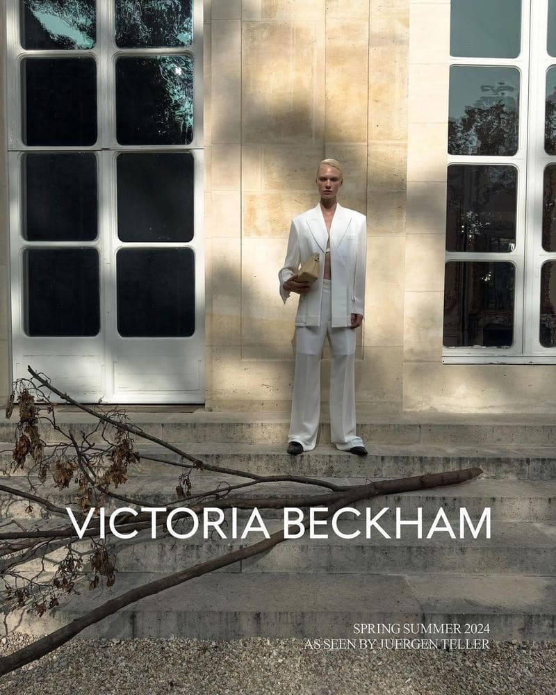 Vilma Sjöberg cuts a striking figure in Victoria Beckham's spring 2024 crisp white suit.