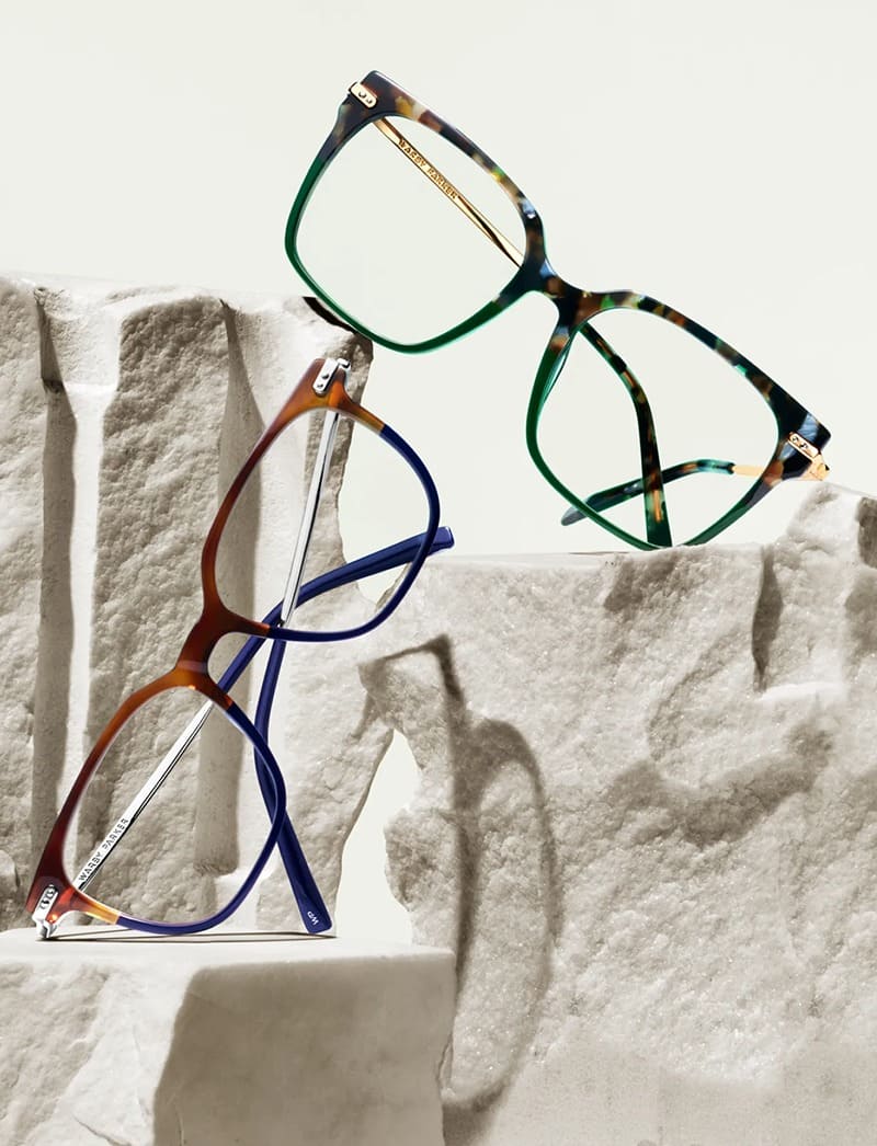 (Top) Warby Parker Vela Glasses in Tortoise with Polished Gold $145 (Bottom) Warby Parker Rawlins Glasses in Midnight Tortoise Fade with Polished Silver $145