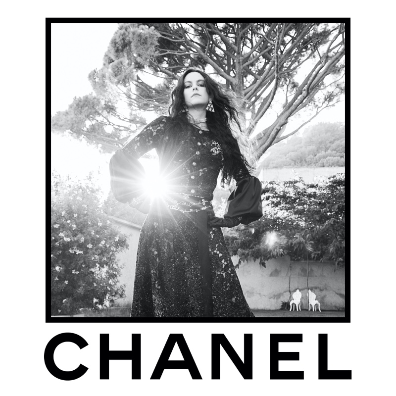 Riley Keough exudes elegance in a lace gown amidst a French villa for Chanel's spring-summer 2024 ad.