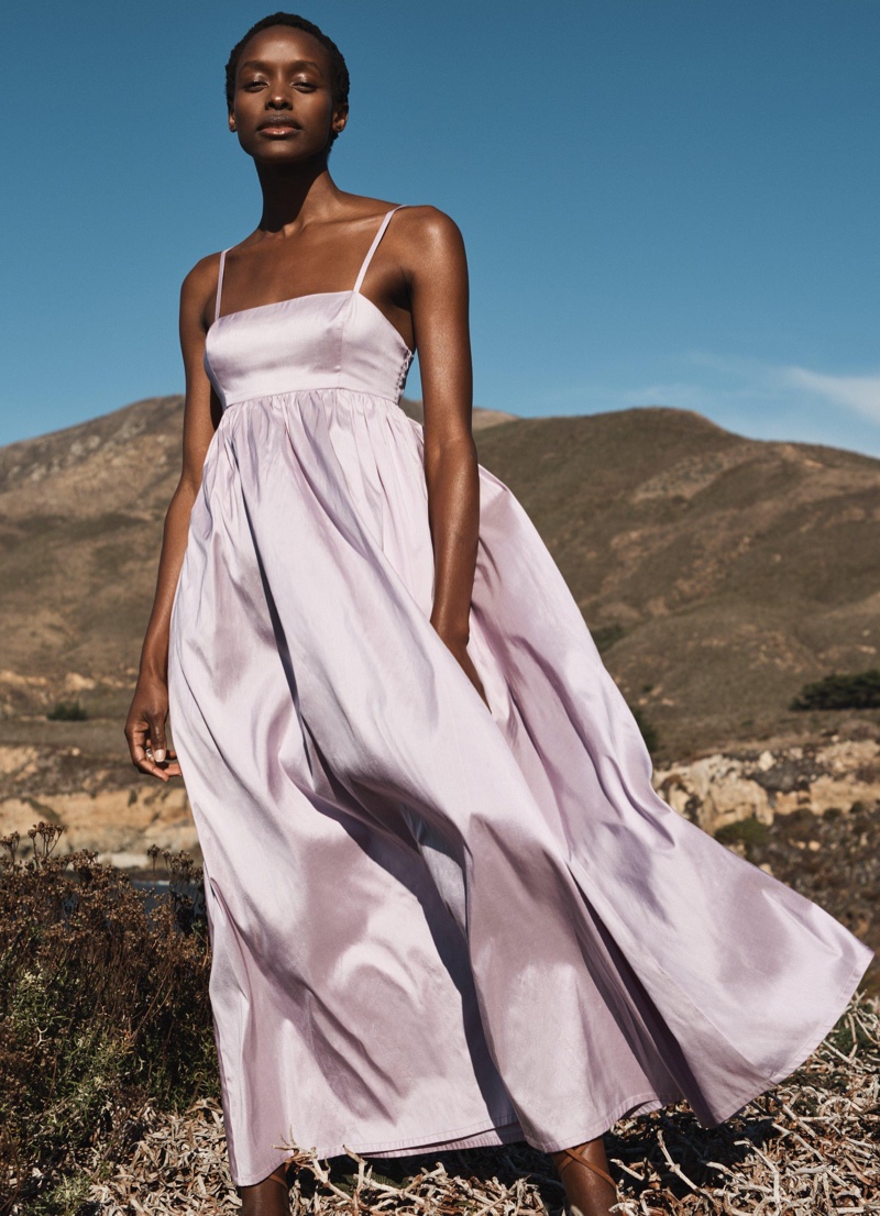 Banana Republic spotlights a lavender dress in its spring 2024 campaign, captured in Big Sur.