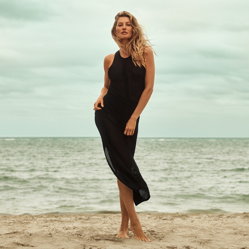 Wearing a mesh coverup, Gisele Bundchen charms in the Vaara spring 2024 campaign.