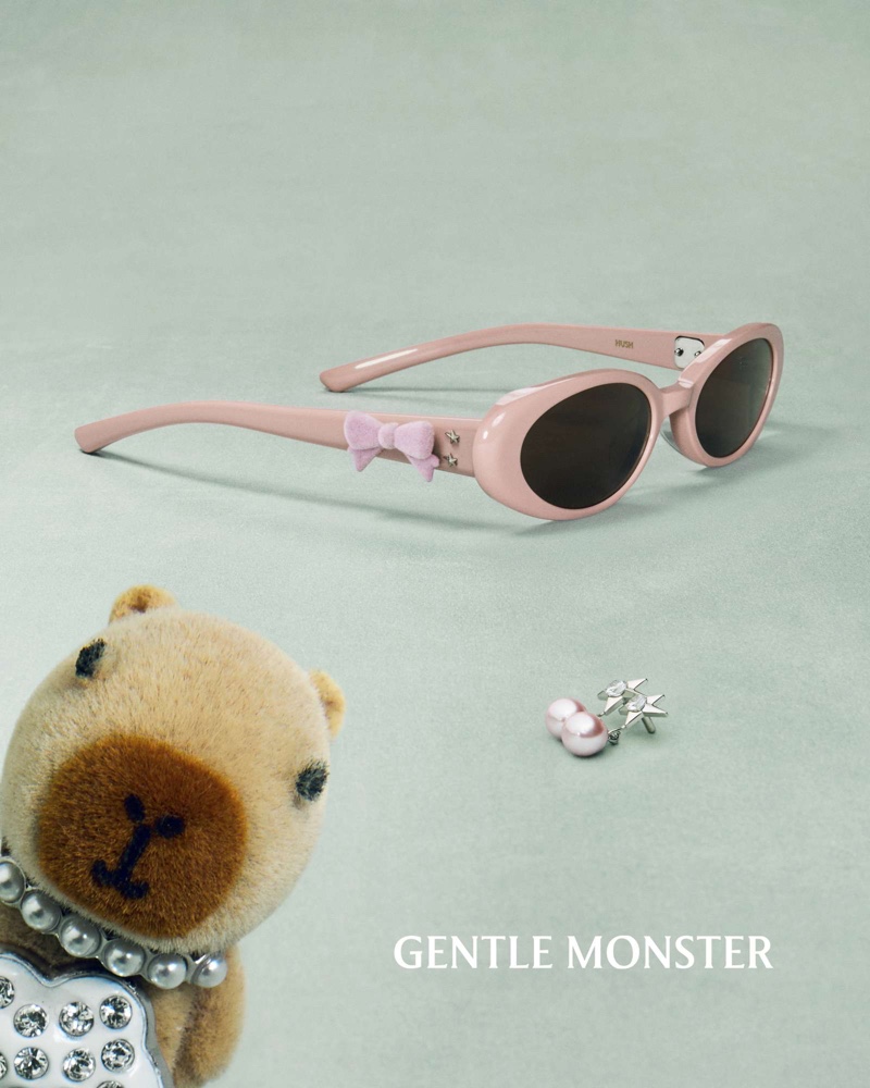 Pink sunglasses with bow accessories take the spotlight in Gentle Monster's Jentle Salon line.
