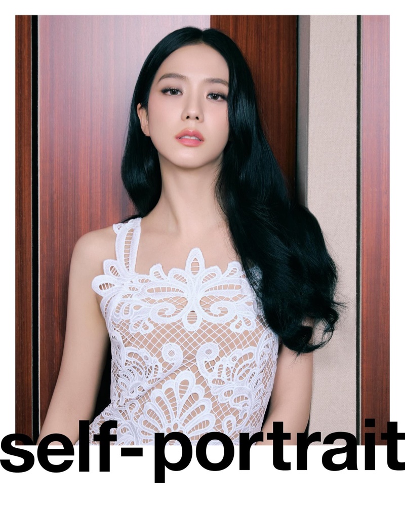 Blackpink's Jisoo looks lovely in white lace for the Self-Portrait pre-fall 2024 campaign.