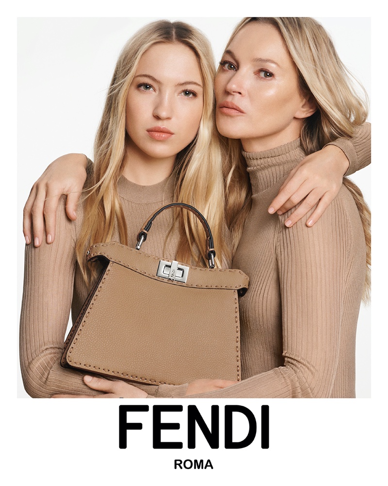 Posing together, Kate and Lila Moss presents Fendi's Peekaboo collection for 2024 campaign.