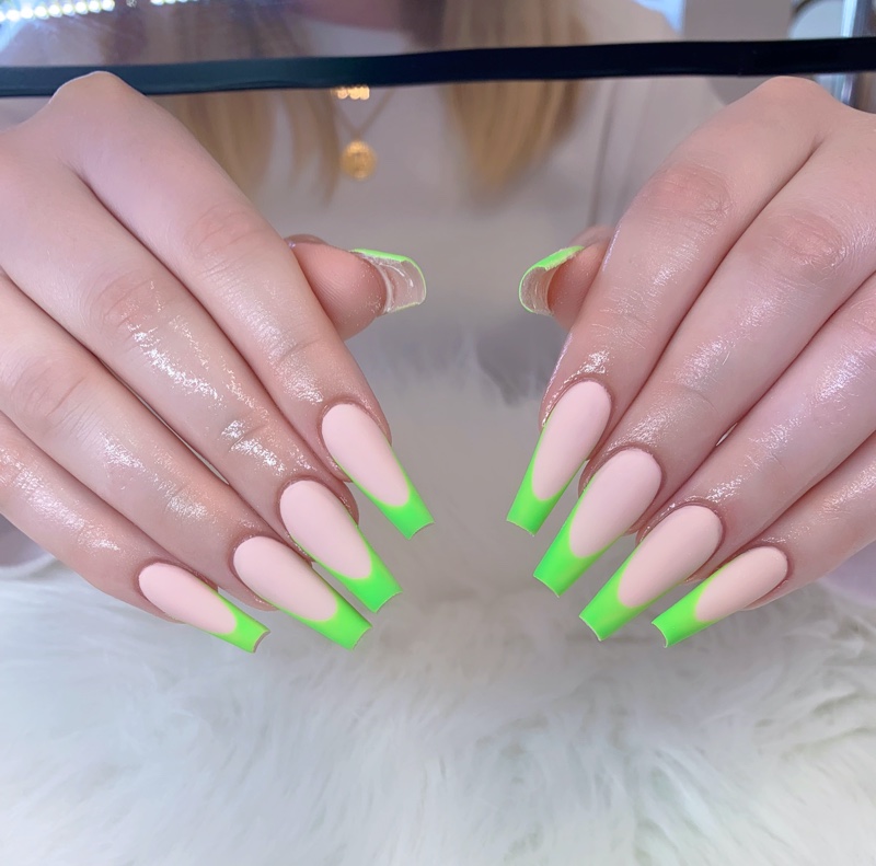 Neon Green Tips Summer Manicure