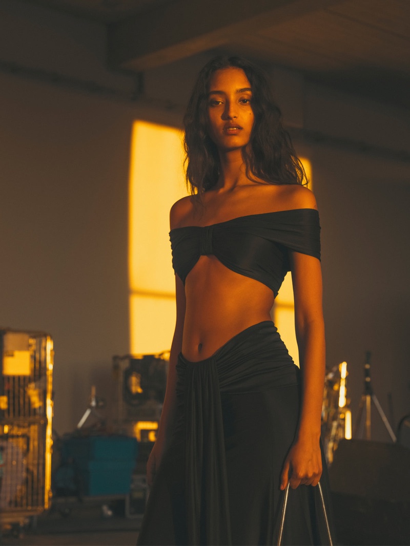 A bra top and skirt set takes the spotlight in Rabanne's spring 2024 ad.