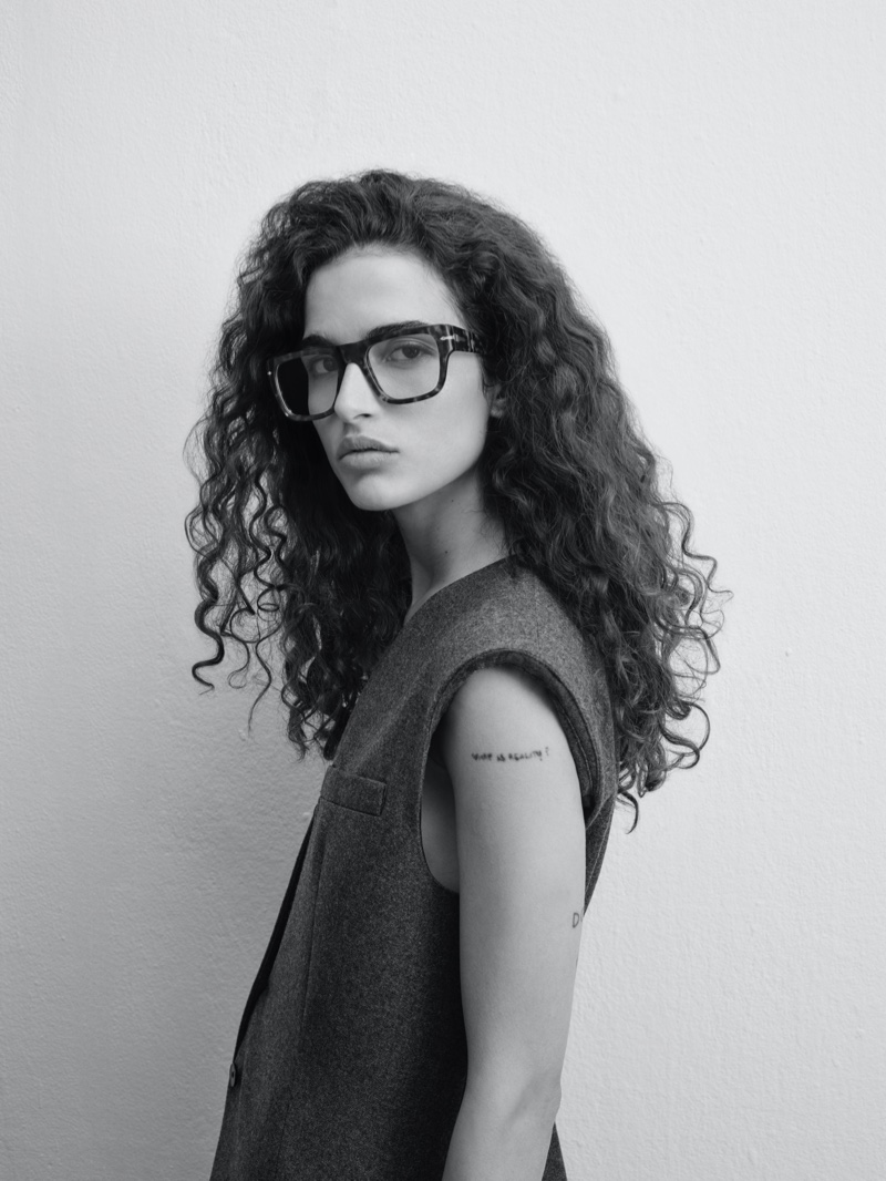Chiara Scelsi wears square optical frames in Persol N1's campaign.