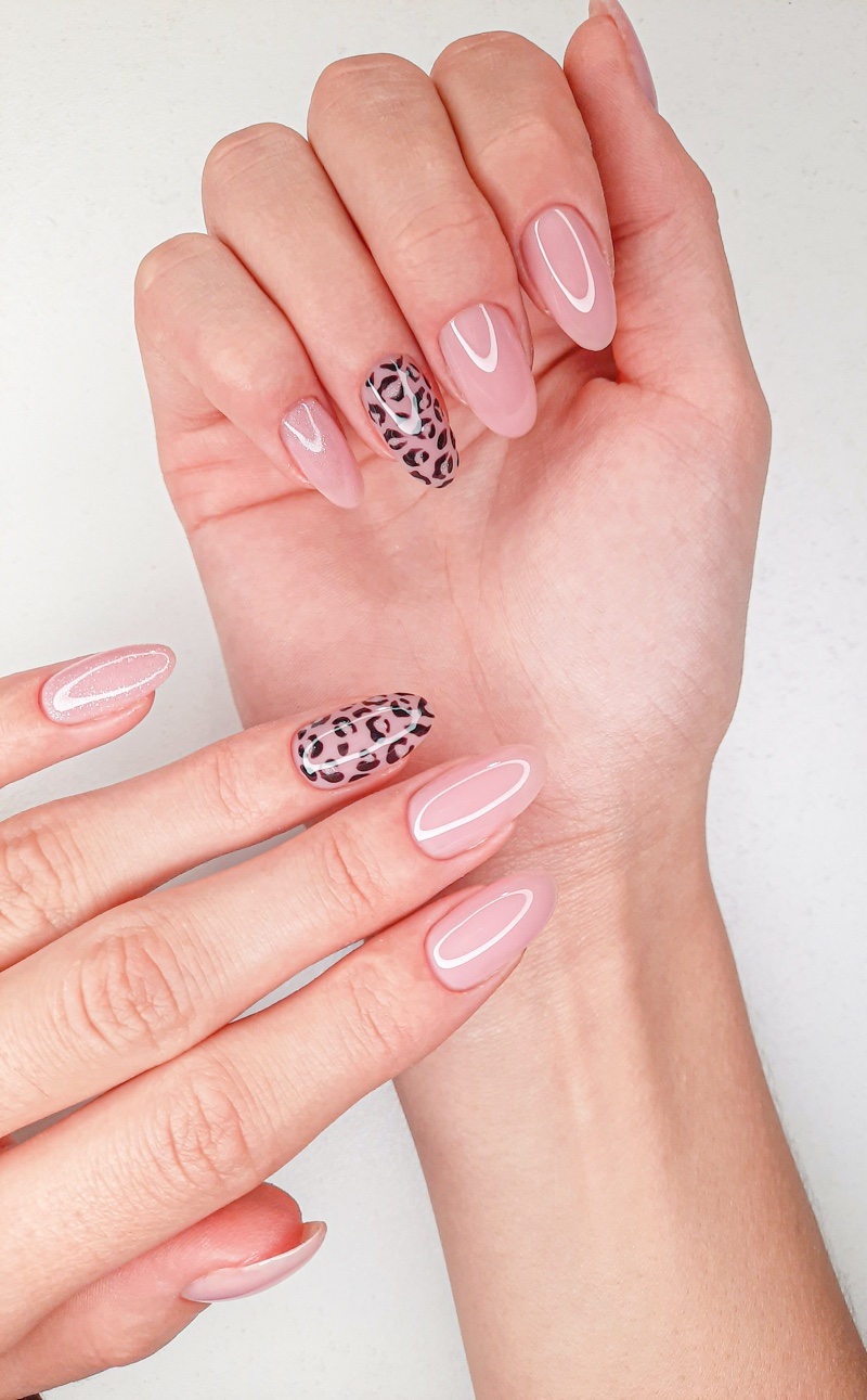 Pink Animal Print Accent Nails