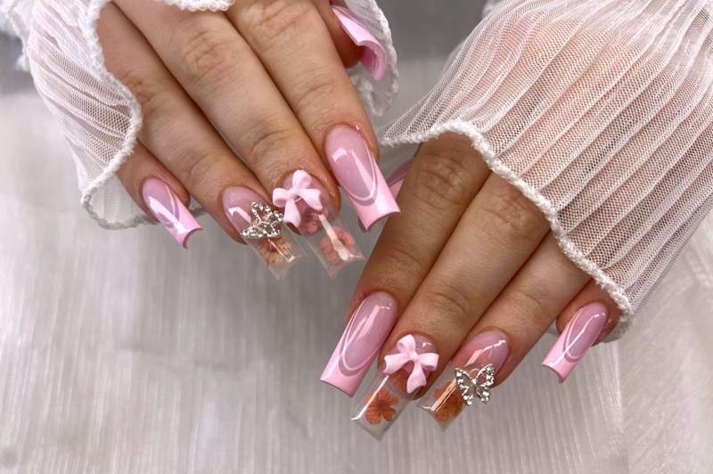 Pink Bows Nails
