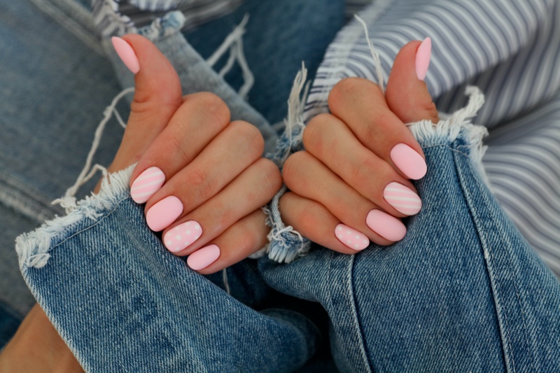 Pink Stripes Dots Summer Nails