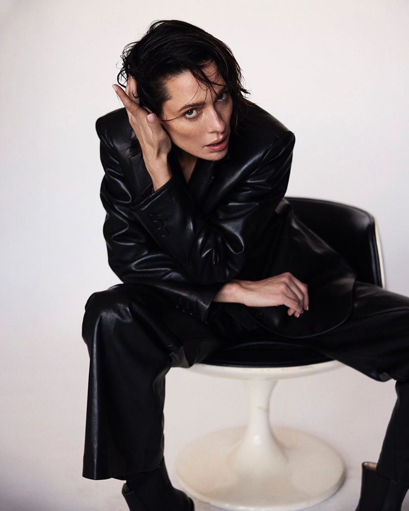 Rebecca Hall exudes sleek sophistication in a black leather ensemble.