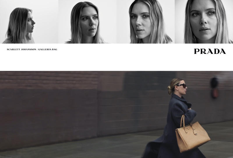 Captured in New York City, Scarlett Johansson fronts Prada Galleria handbag campaign for 2024.