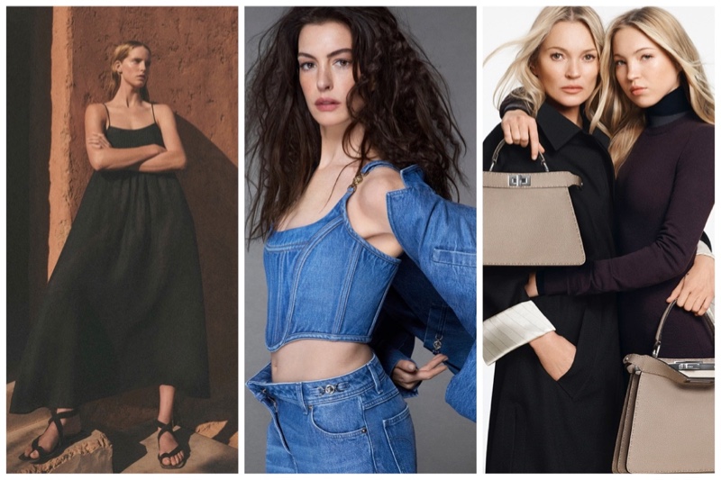 Week in Review: Abby Champion for Massimo Dutti swimwear, Anne Hathaway fronts Versace Icons 2024 ad, and Kate & Lila Moss for Fendi Peekaboo.