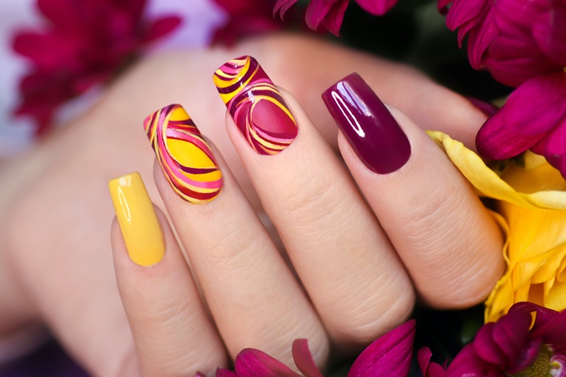Yellow Purple Psychedelic Summer Manicure