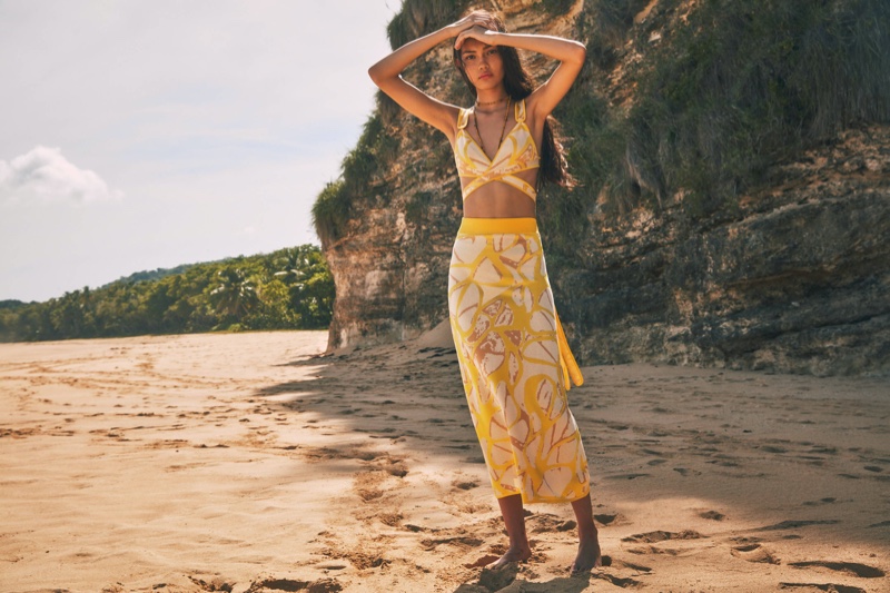Available in yellow, Alexis showcases the Noma top and Viviani skirt for summer 2024.