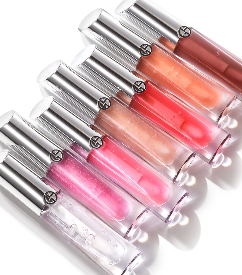 A look at all 7 shades of the Prisma Glass Lipgloss collection from Armani Beauty.