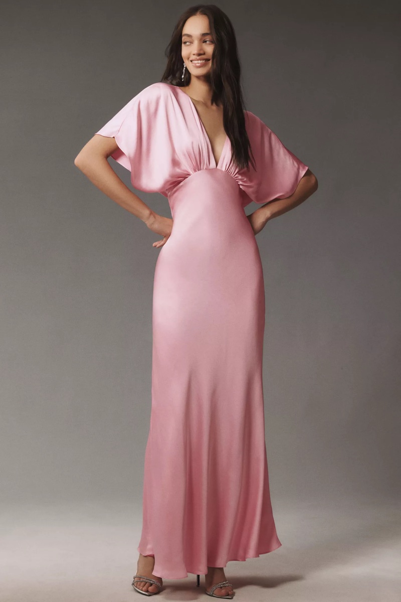 BHLDN Amelia Deep-V Satin Maxi Dress $220