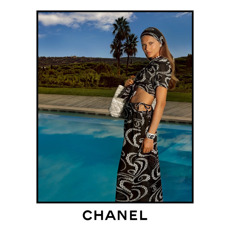 Angelina Kendall poses in Chanel's Coco Beach 2025 campaign.