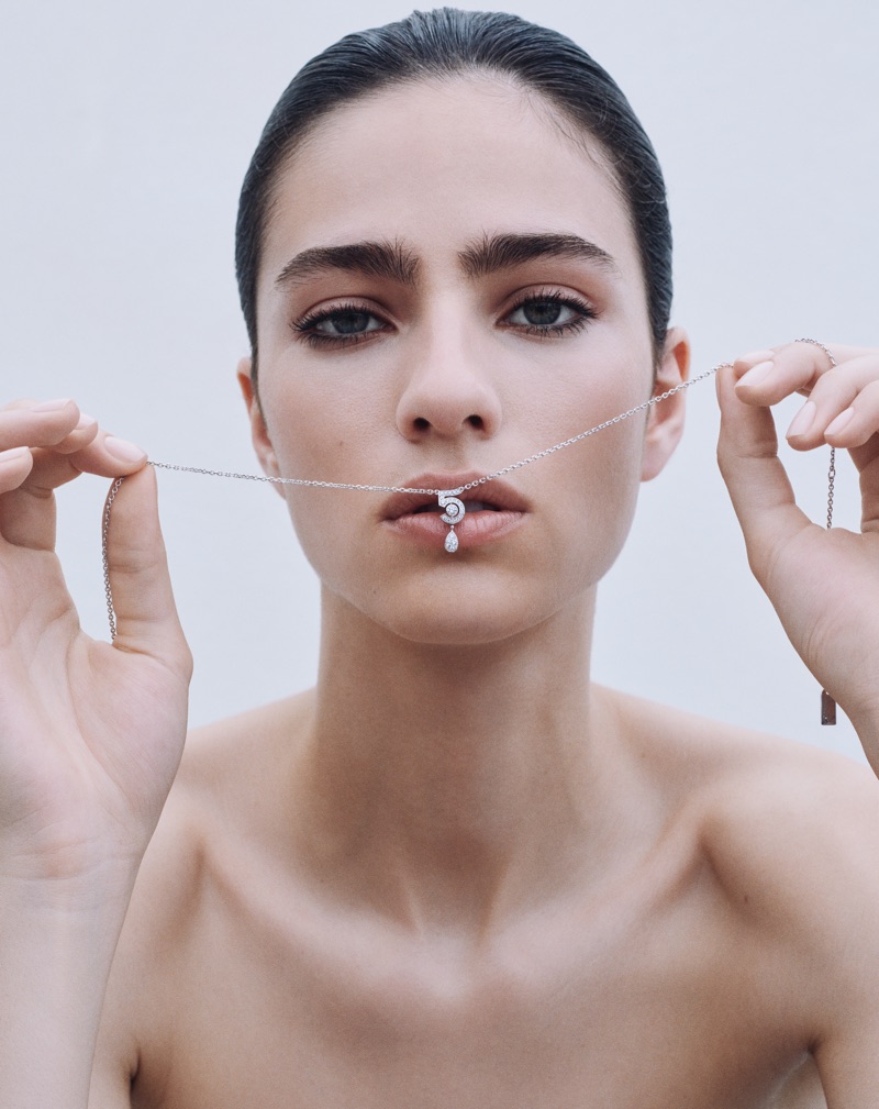 Loli Bahia models Chanel No. 5 fine jewelry collection.