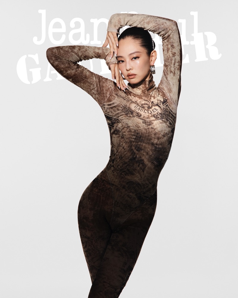 Jennie poses for the Jean Paul Gaultier pre-fall 2025 campaign.