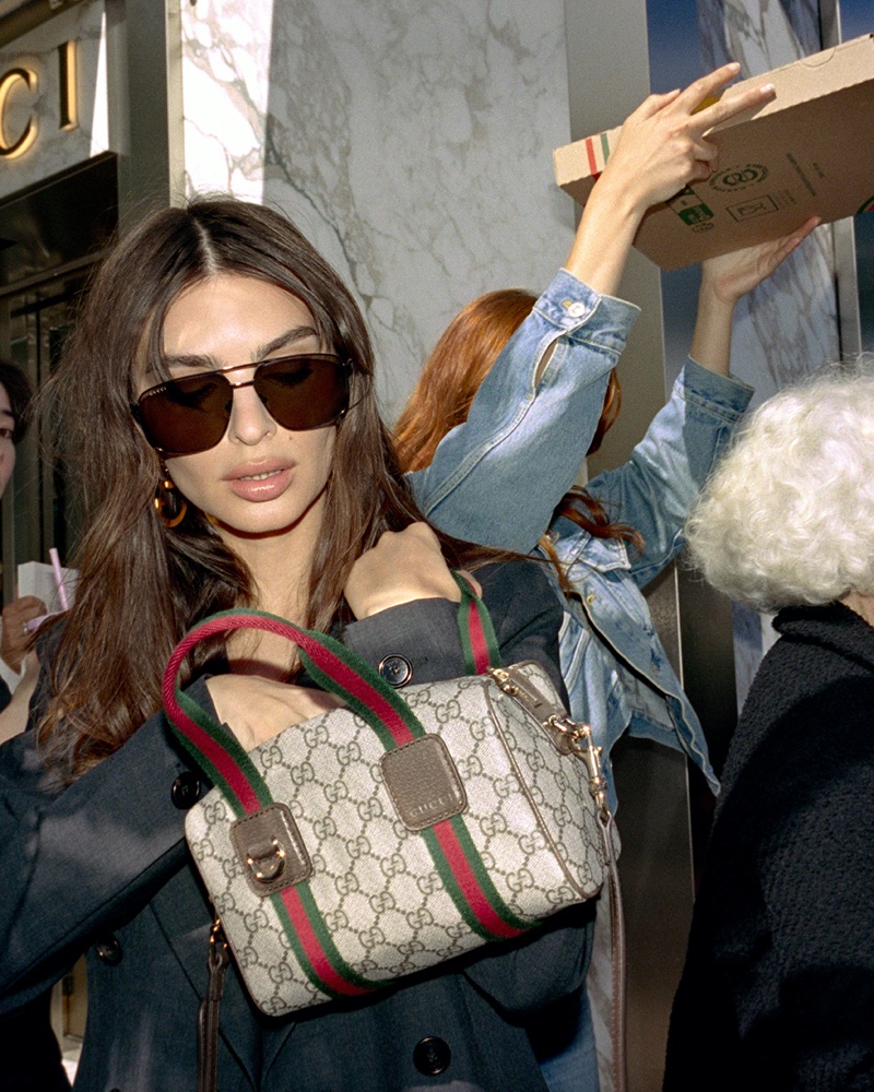Emily Ratajkowski stars in the Gucci GG Monogram campaign.