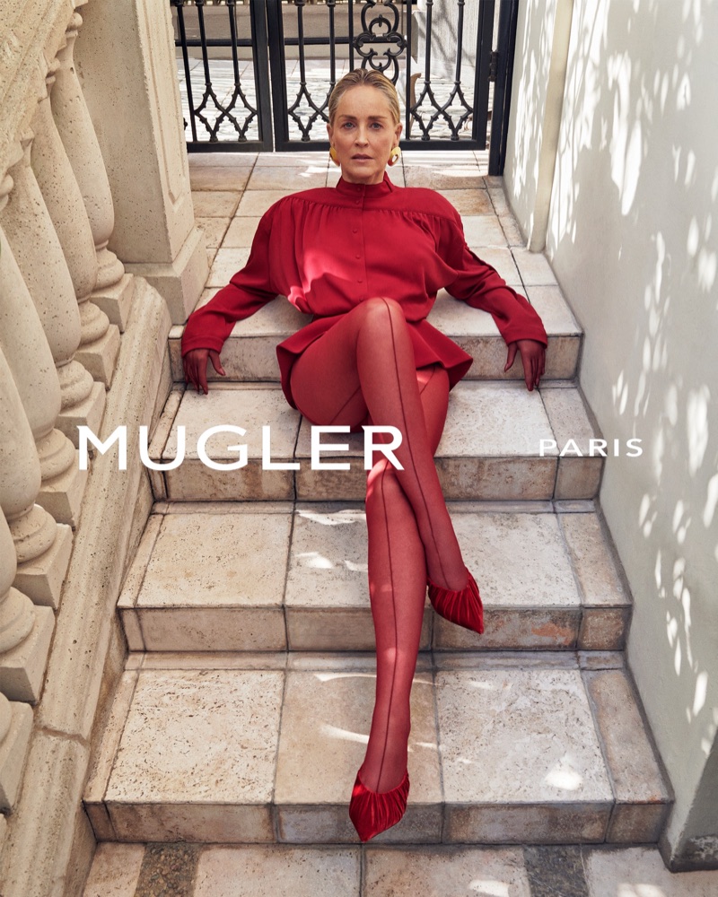 Sharon Stone stars in Mugler's re/edit campaign.