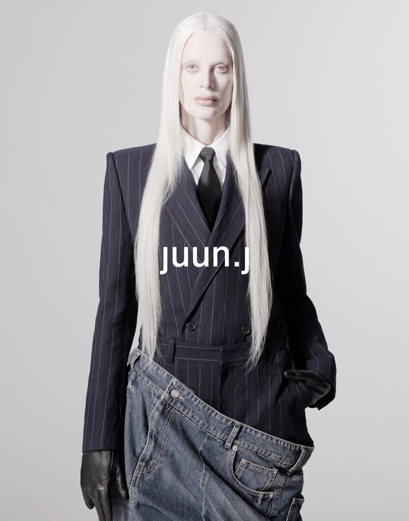 Kristen McMenamy poses for Juun J.'s fall-winter 2025 campaign.