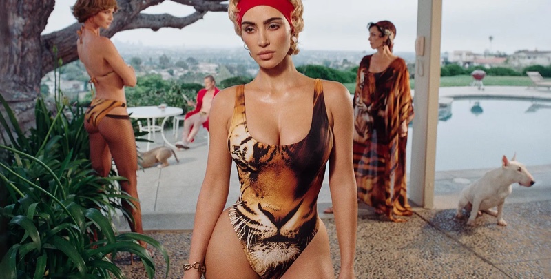 Kim Kardashian poses in the Roberto Cavalli x SKIMS capsule collection.