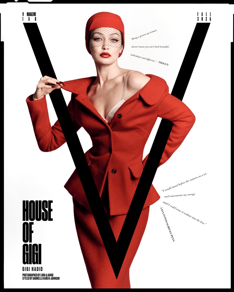 Gigi Hadid poses on V Magazine V156 Fall Preview 2025 Issue cover.