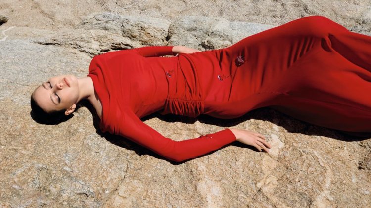 Greta Bultmann Wows in Red for Harper’s Bazaar Germany