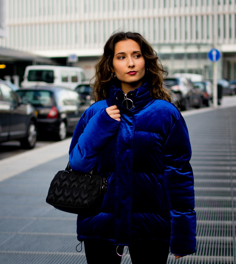 Blue puffer jacket
