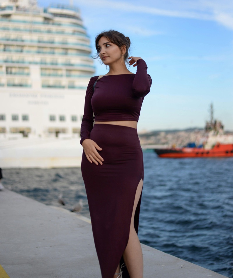 Crop top skirt burgundy