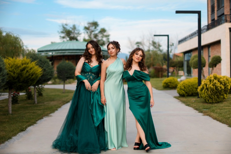 Three girls dance dresses